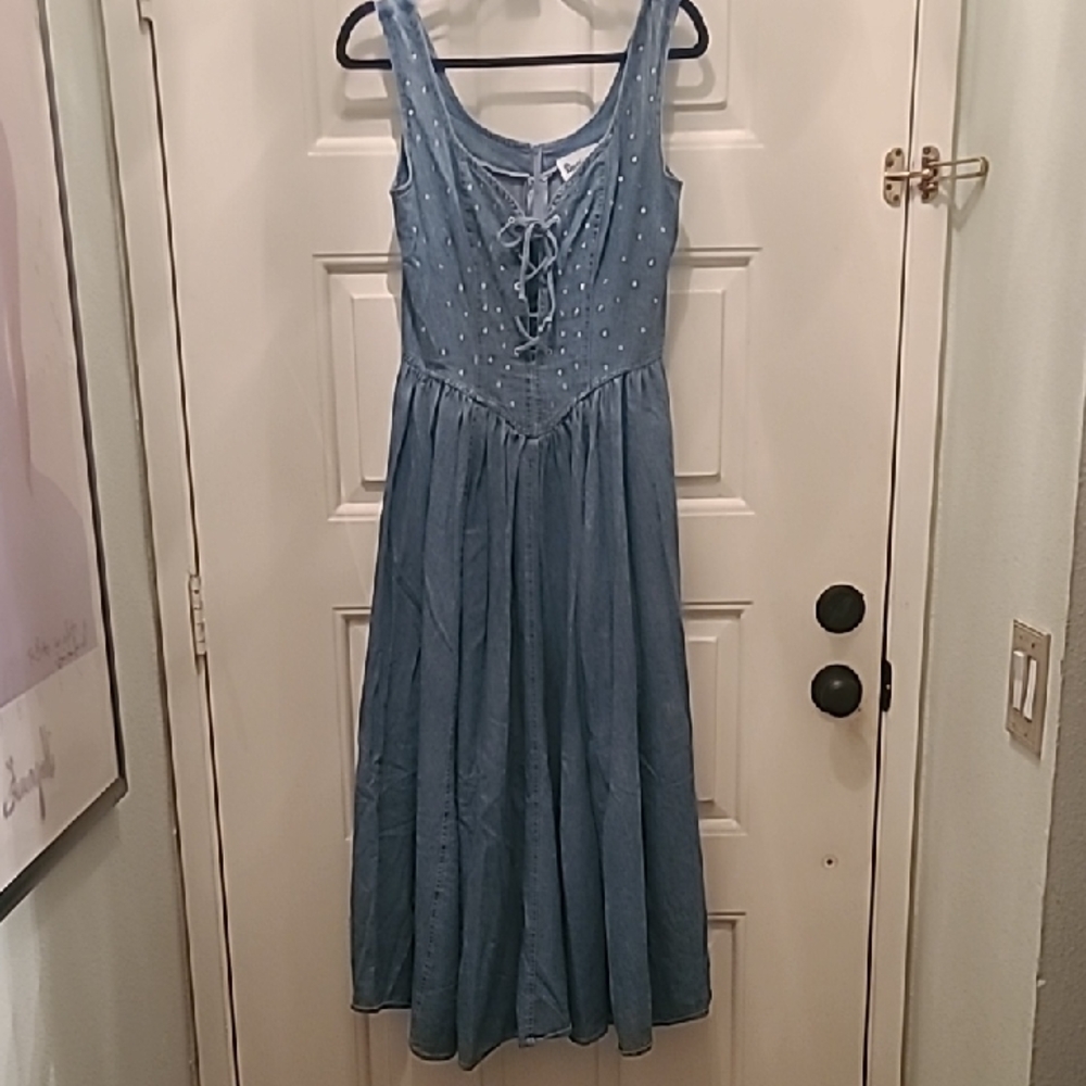 71. Decisions Blue Sleeveless Midi Sundress with Pleated Skirt